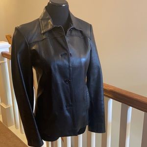 Black leather jacket button up Ann Taylor
